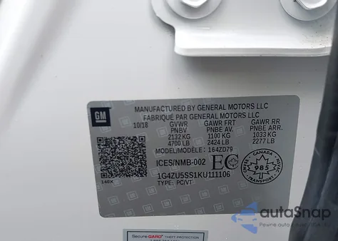 2019 Buick Lacrosse Avenir z USA, uszkodzony, nr VIN 1G4ZU5SS1KU111106